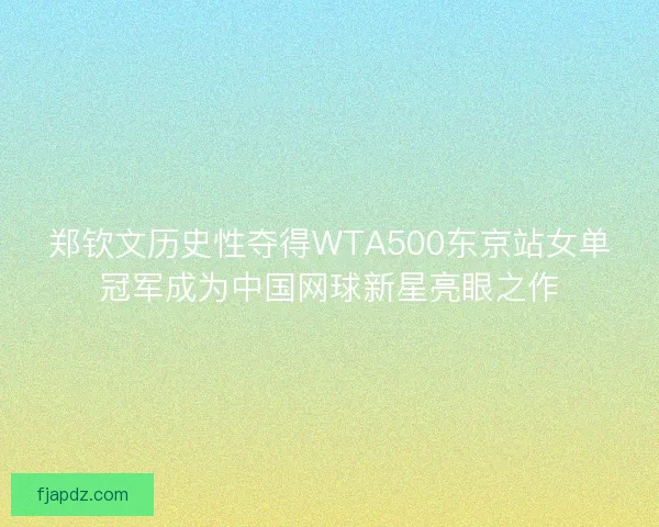 郑钦文历史性夺得WTA500东京站女单冠军成为中国网球新星亮眼之作 郑钦文历史性夺得WTA500东京站女单冠军成为中国网球新星亮眼之作